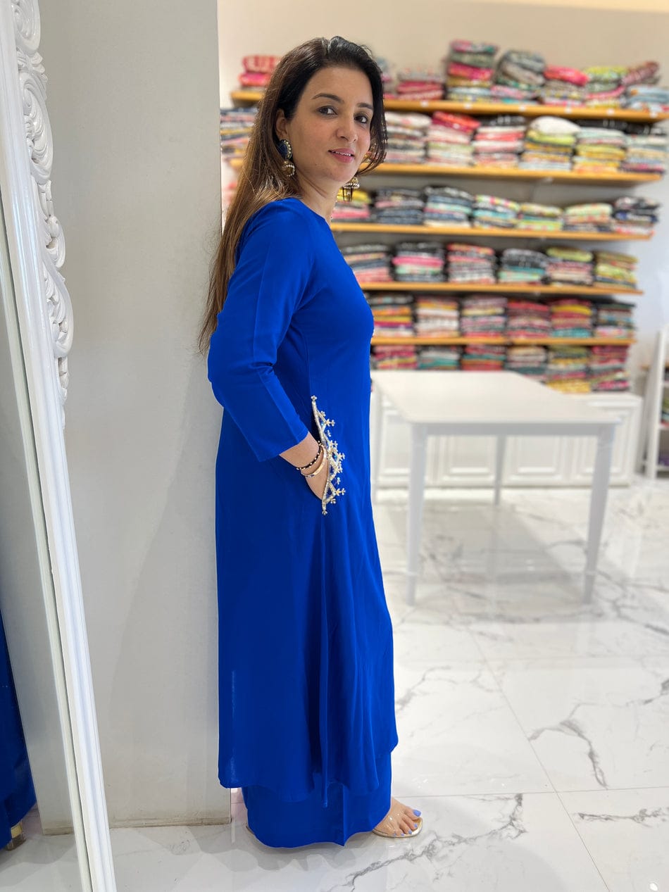 Blue/Red Sequin Work Party Wear Coord Set
