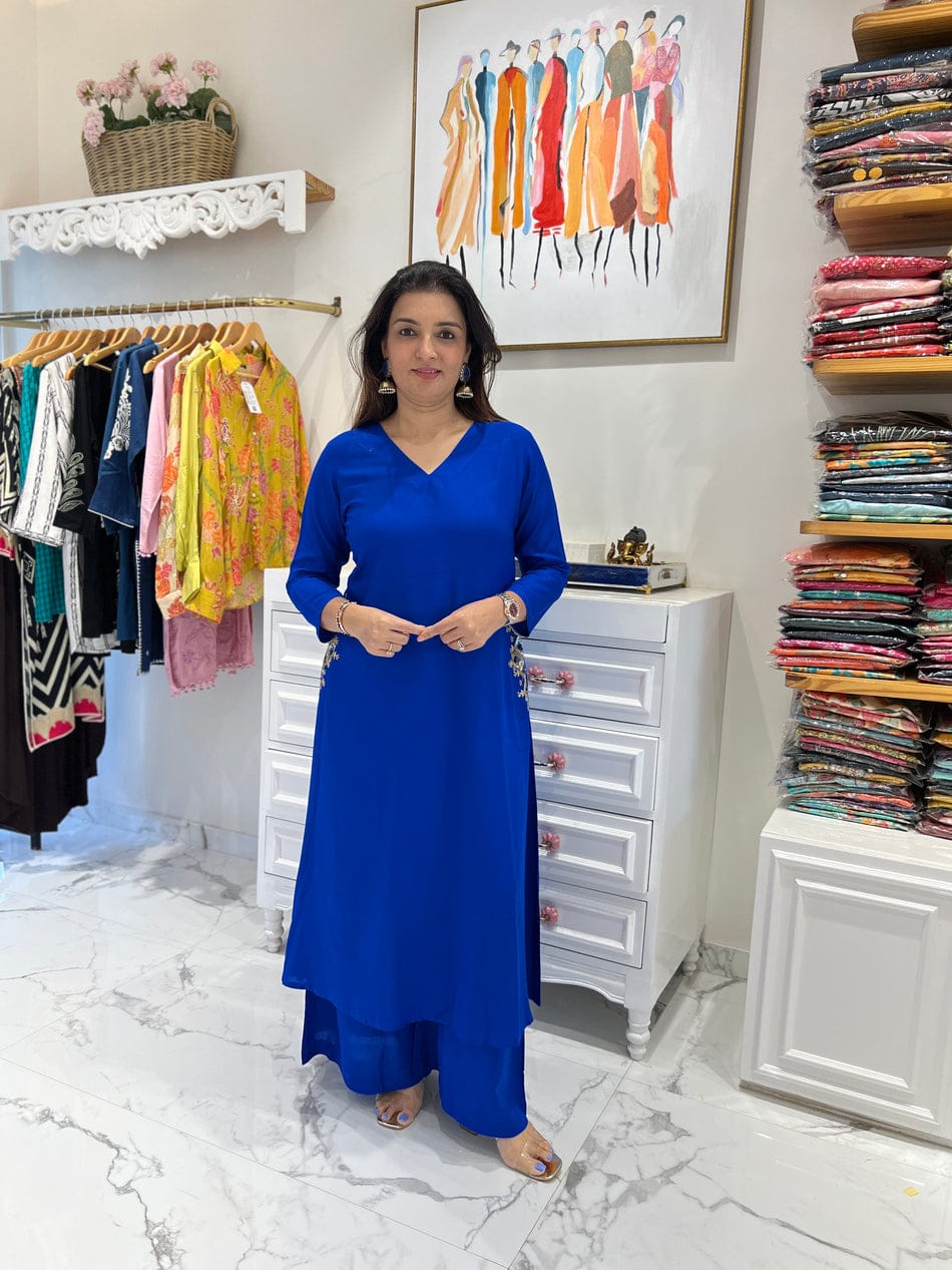 Blue/Red Sequin Work Party Wear Coord Set