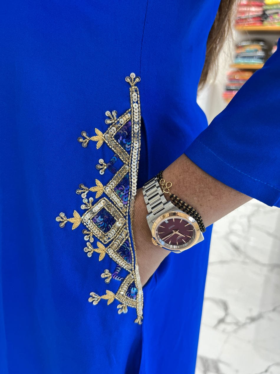 Blue/Red Sequin Work Party Wear Coord Set