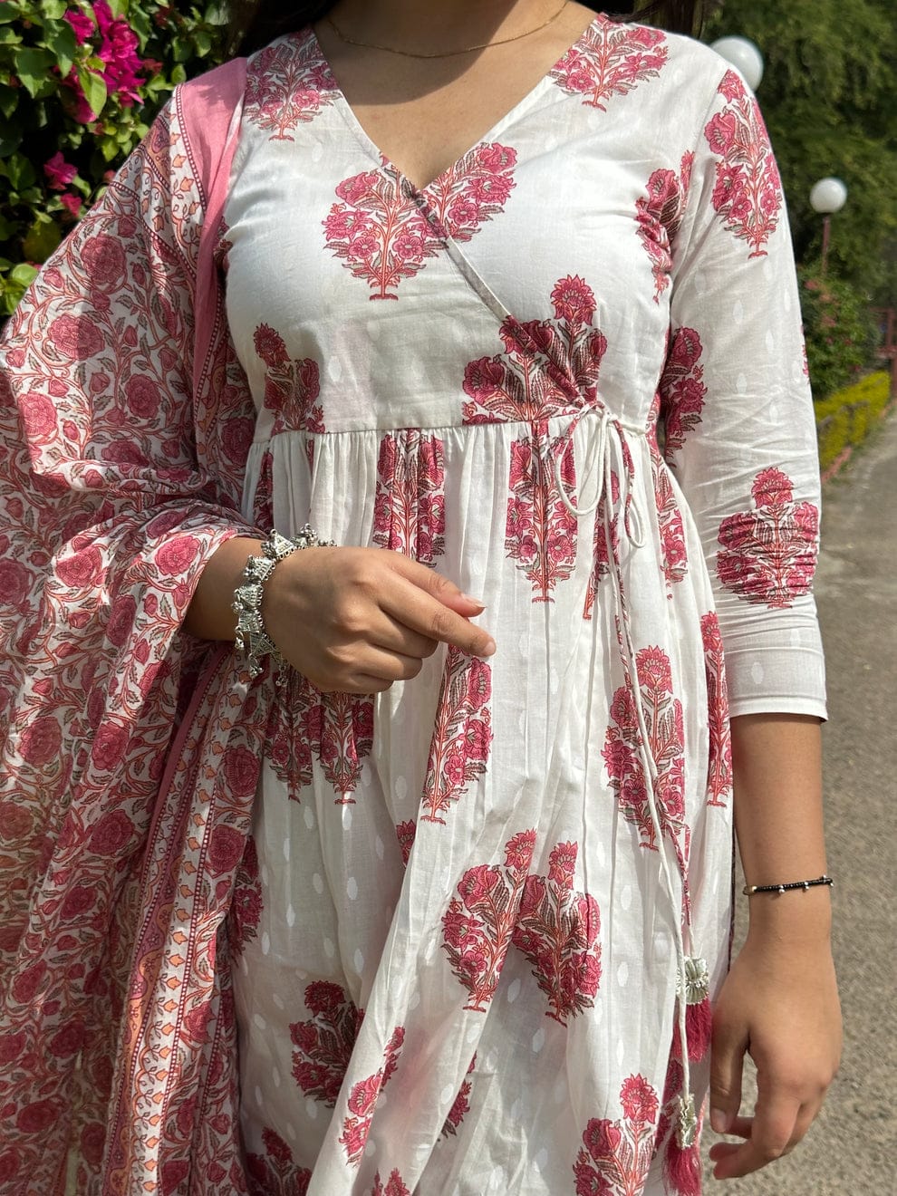 White and Peach Anarkali Kurta Set