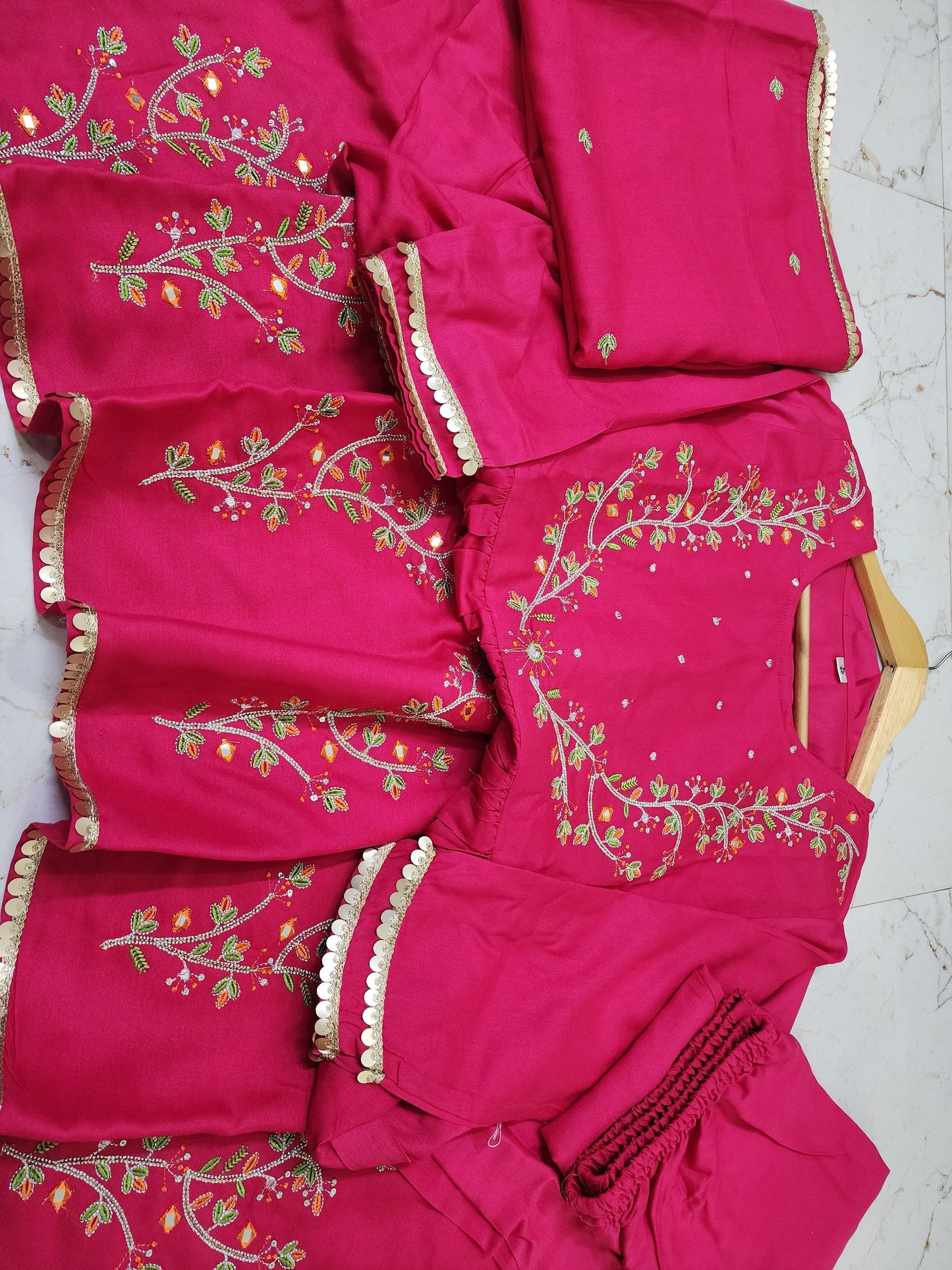 Party wear Rani Pink Handwork Kurta Set With Dupatta