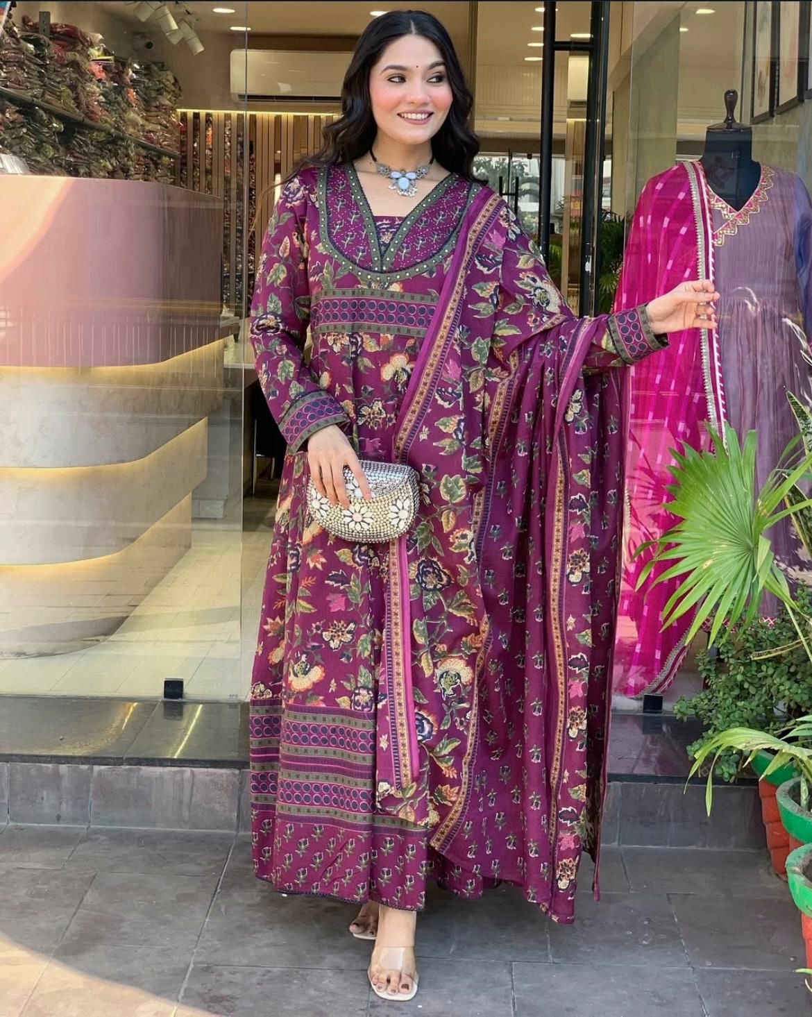 Flared Printed Anarkali Kurta Set