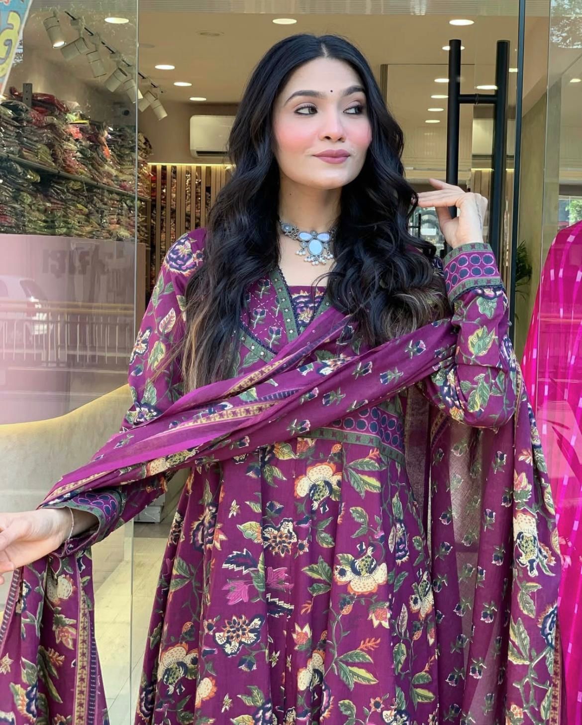 Flared Printed Anarkali Kurta Set