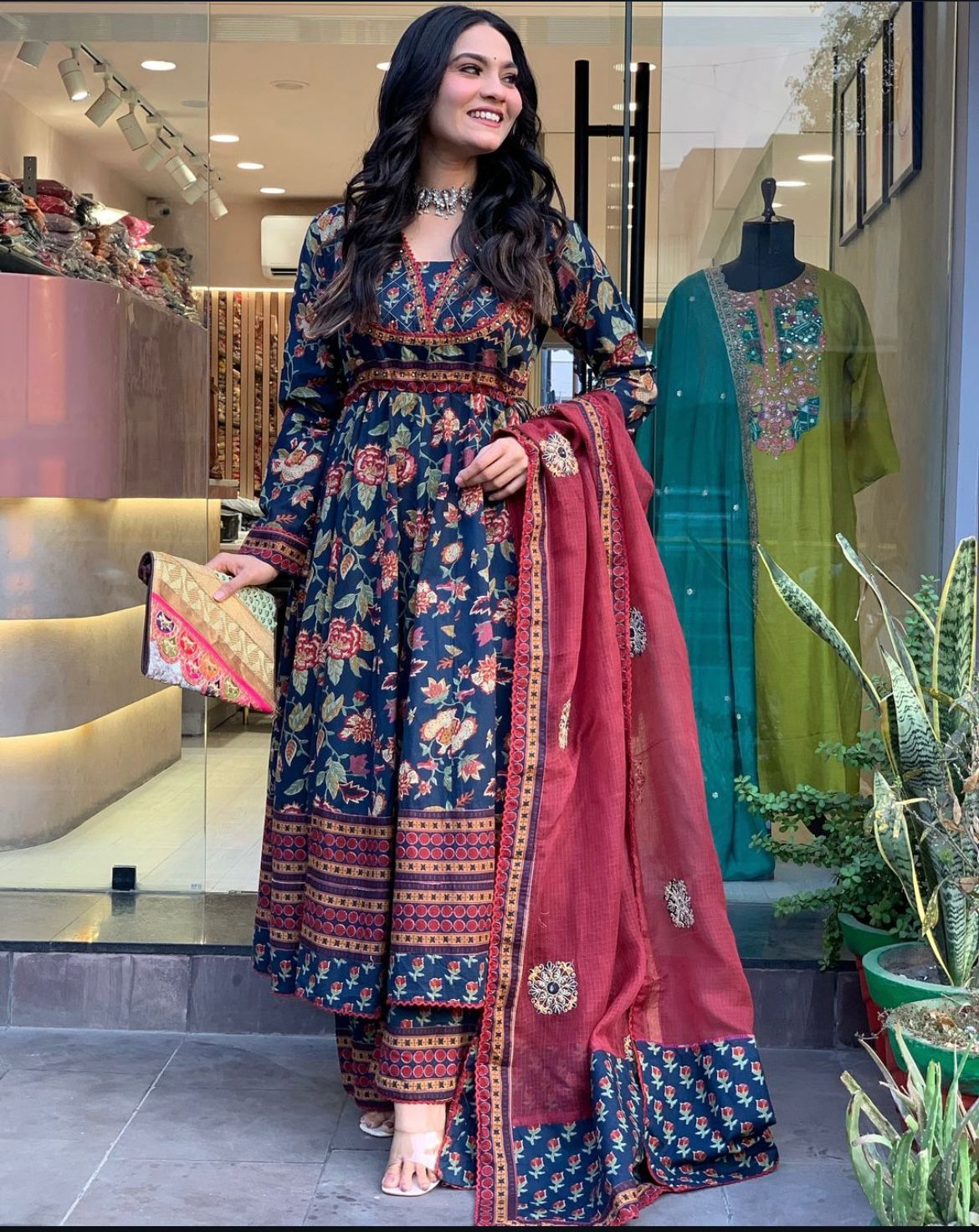 Flared Printed Anarkali Kurta Set