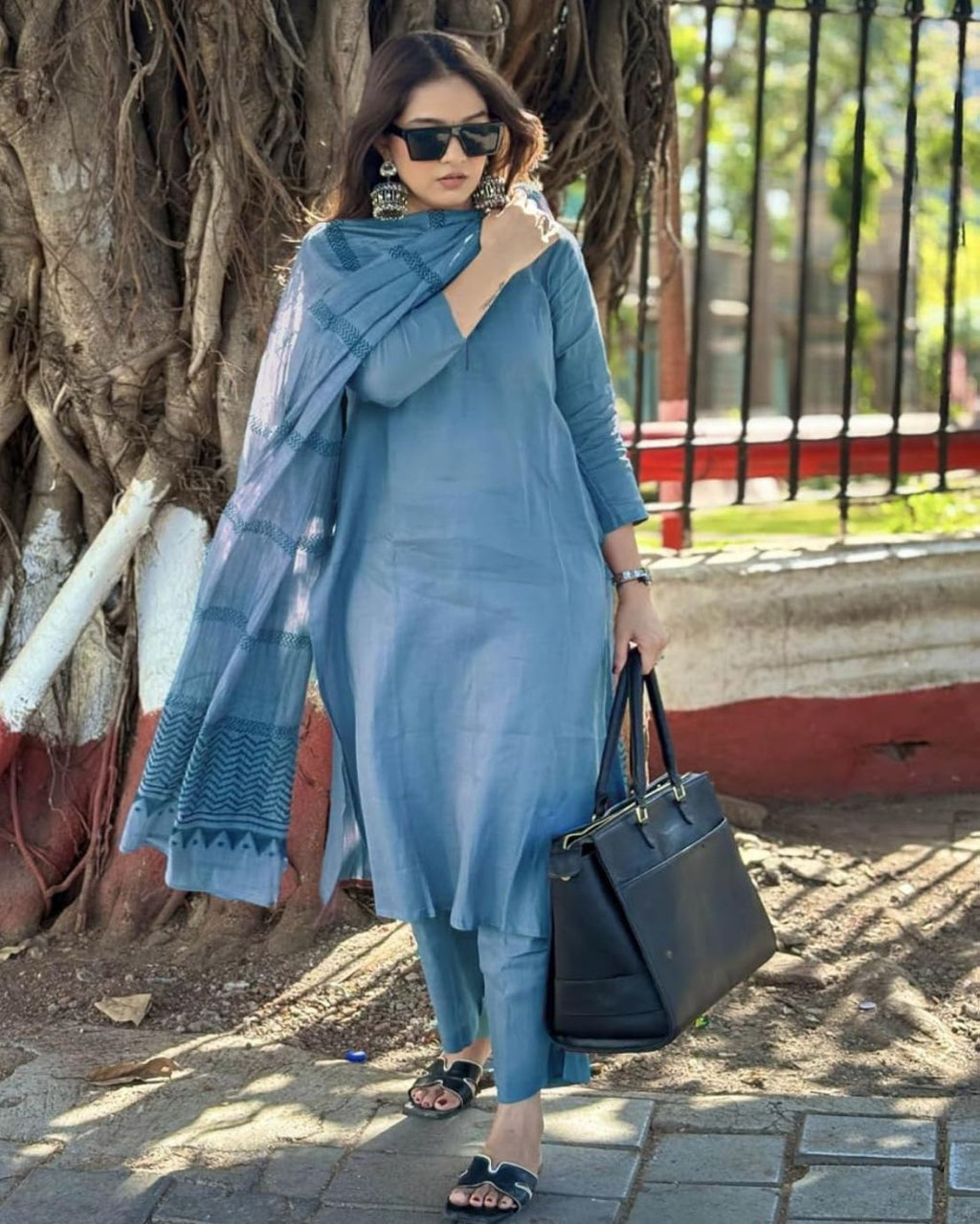 Cotton Slub Kurta Set with Dupatta