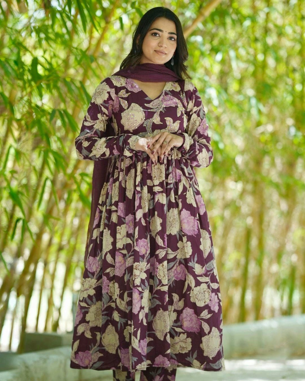 Burgundy Kalamkari Cotton Kurta Set