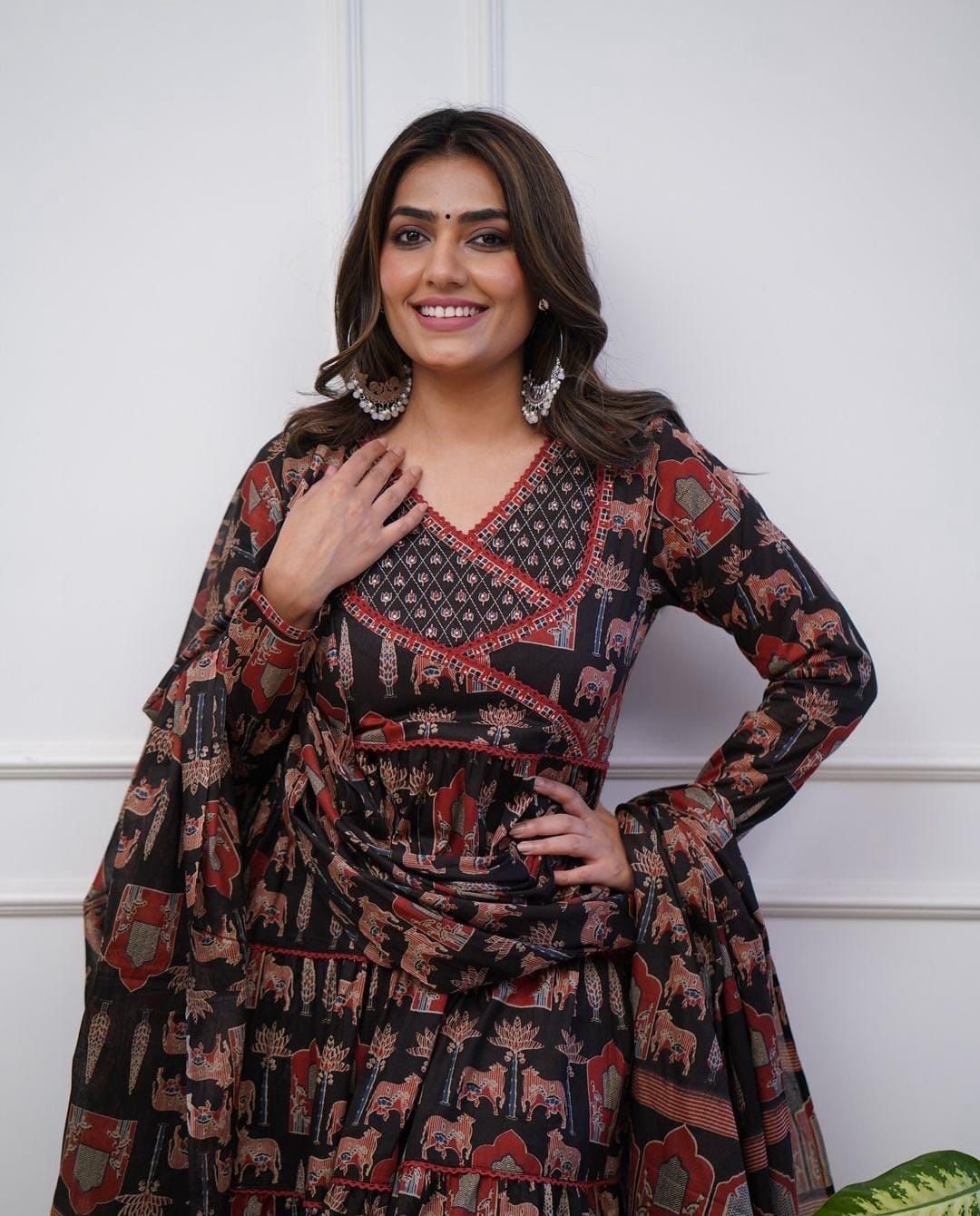 Black Angrakha Style Anarkali Kurta Set