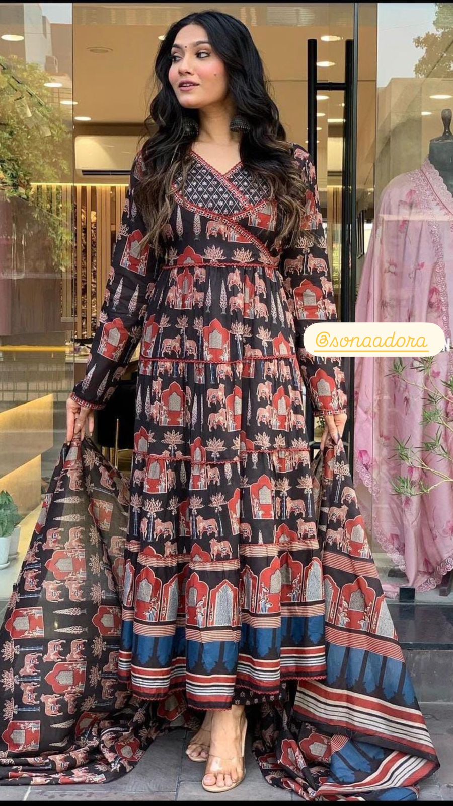 Black Angrakha Style Anarkali Kurta Set