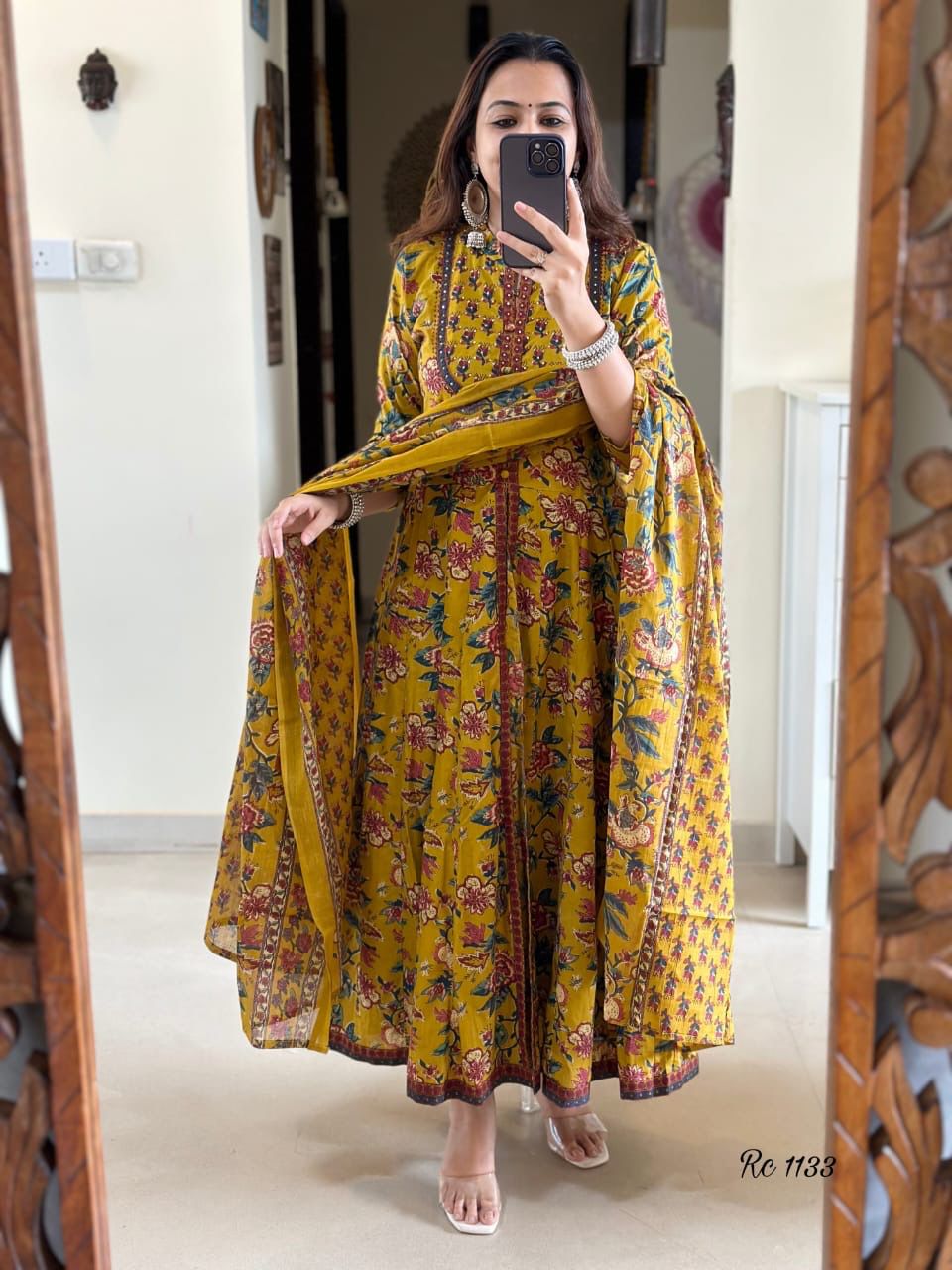 Red/Yellow A Line Jacket Style Pure Cotton Kurta Set
