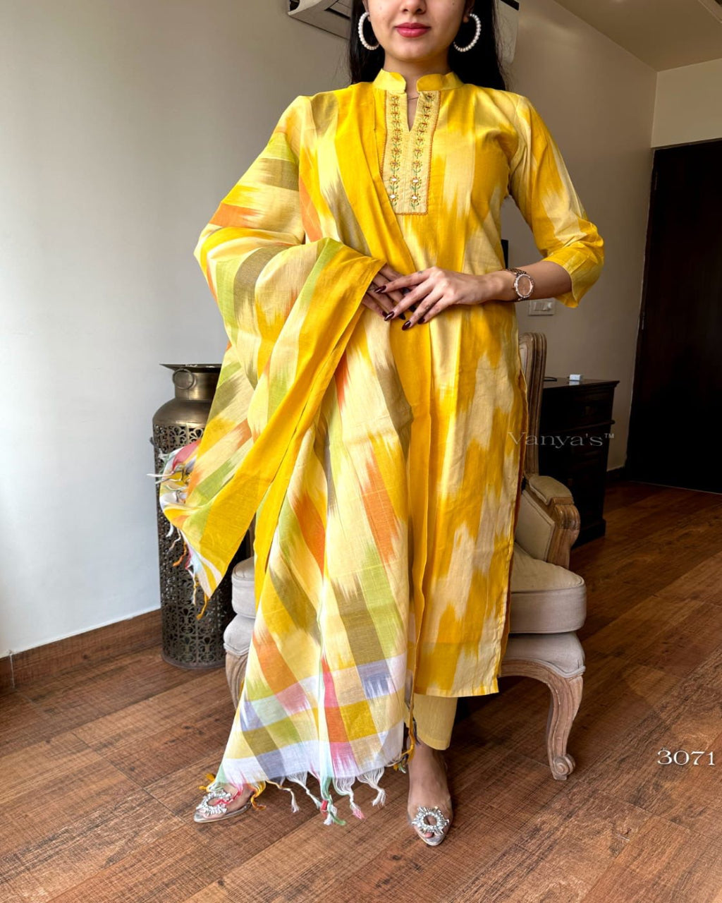 Yellow South Cotton Kurta Set