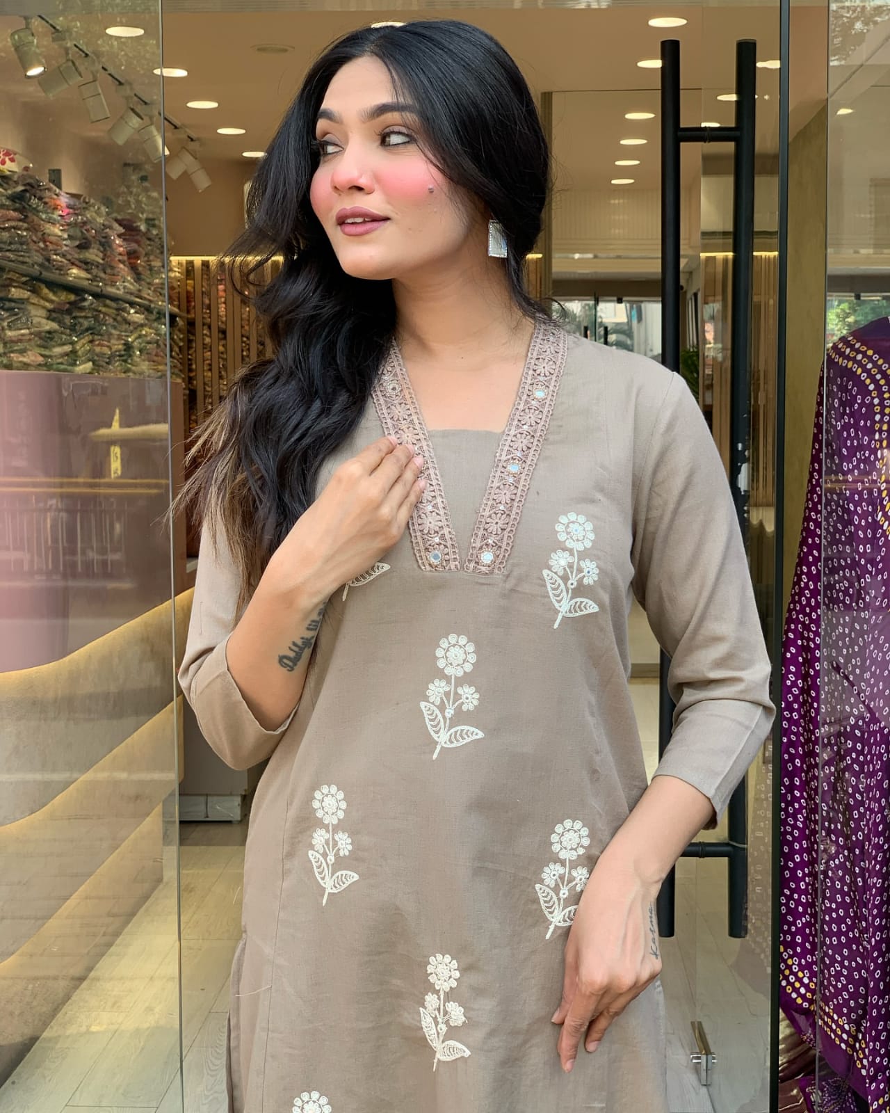 Cotton Lacework Kurta Set