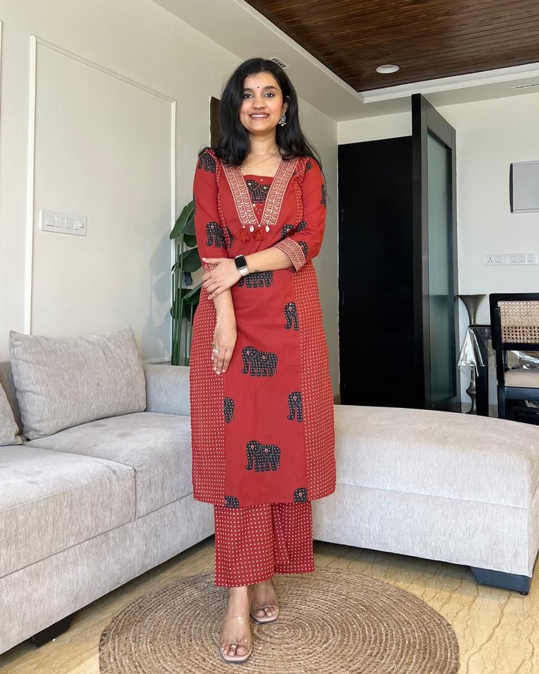 Red and Black Ajrakh Print Kurta Set