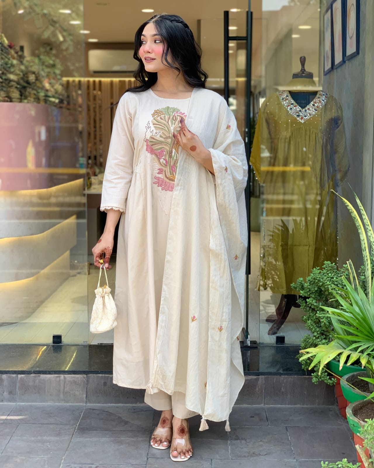 White Embroidered Party Wear Kurta Set