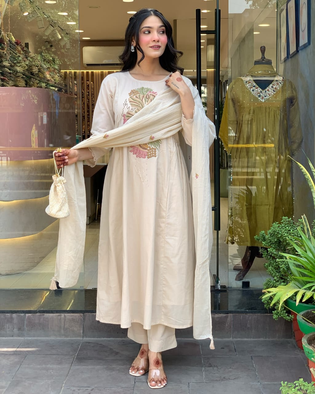 White Embroidered Party Wear Kurta Set