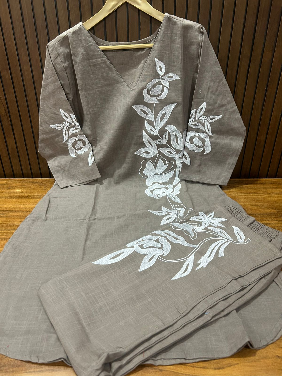 Grey/Pink Embroidered Coord Set