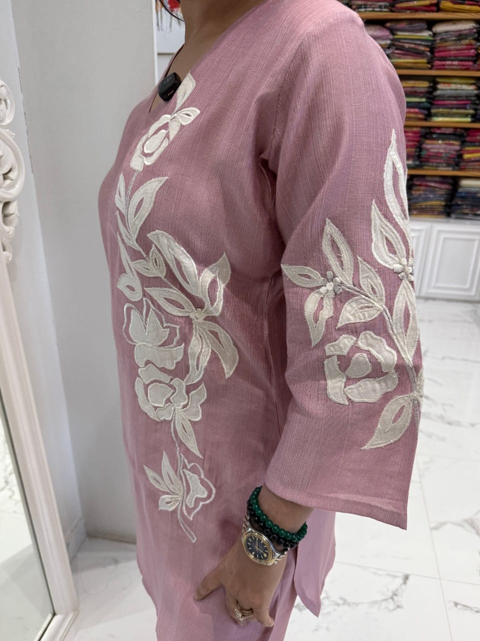 Grey/Pink Embroidered Coord Set