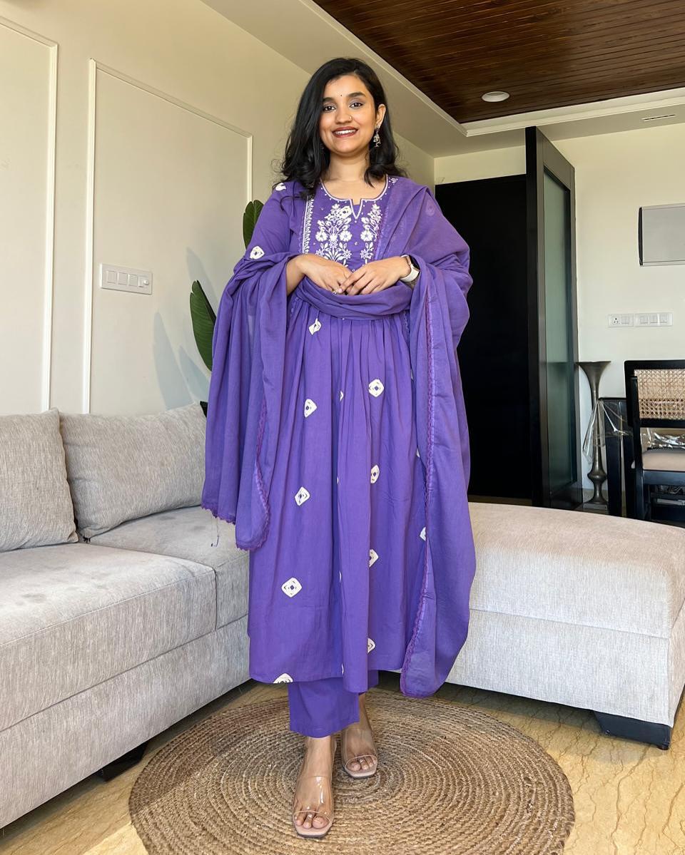Bandhani Print Adda Work Kurta Set