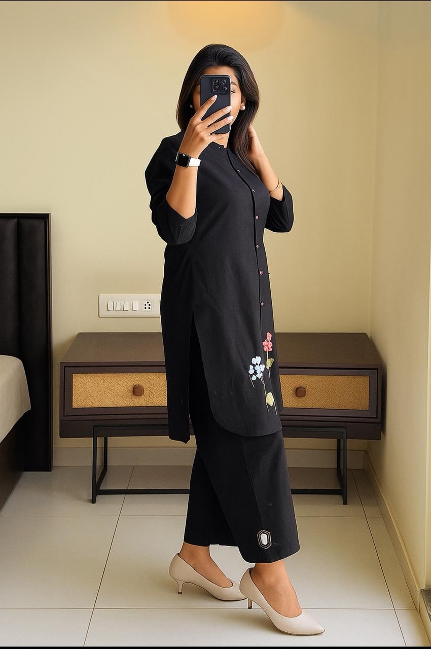 Black Embroidered Coord Set