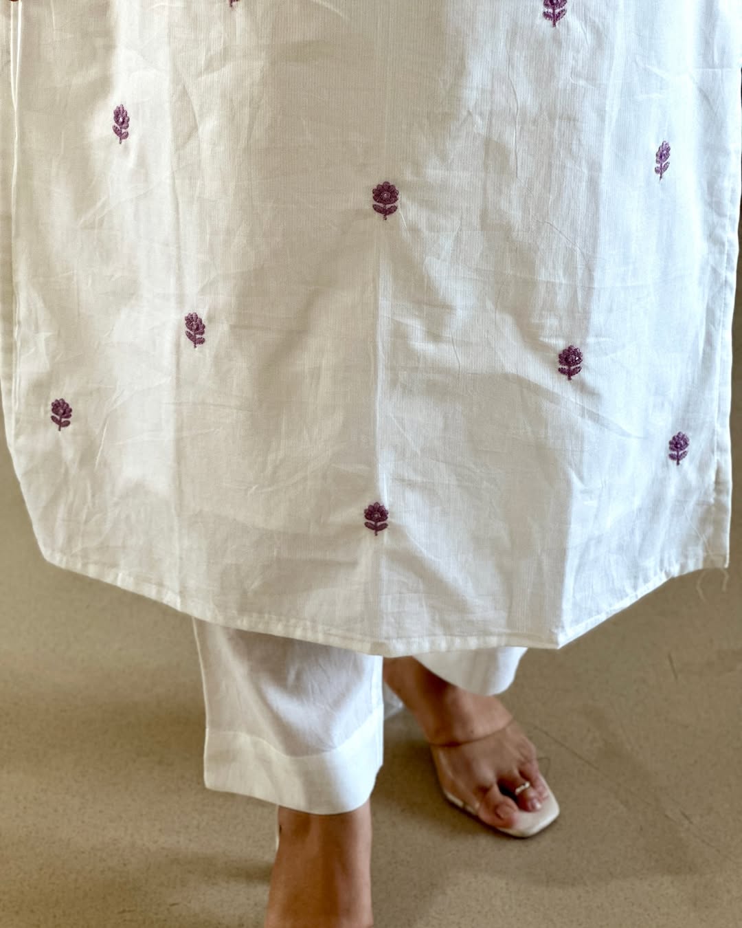 Handloom Cotton Wine Embroidered Kurta set