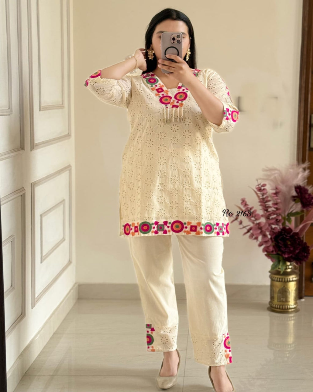 White Schiffli Embroidered Coord Set