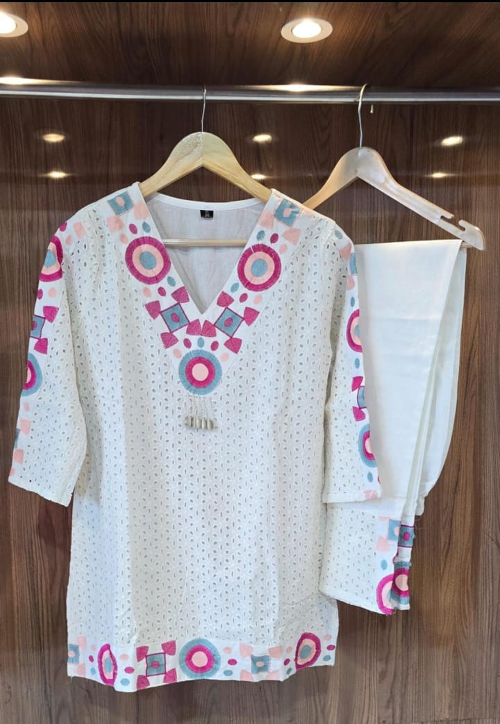 White Schiffli Embroidered Coord Set