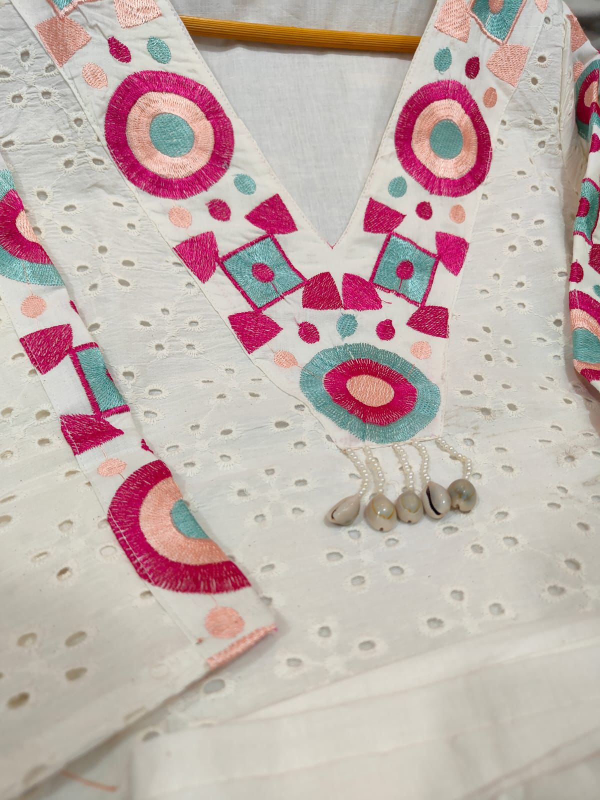 White Schiffli Embroidered Coord Set