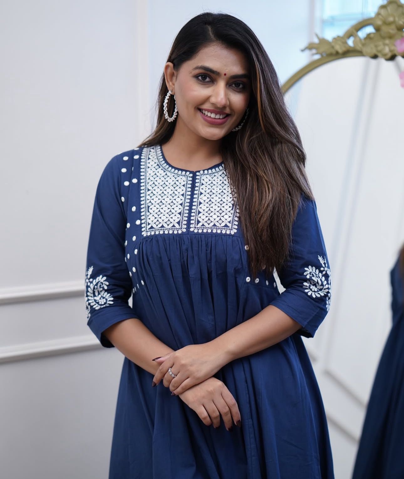 Blue/Black Embroidered Cotton Kurta Set
