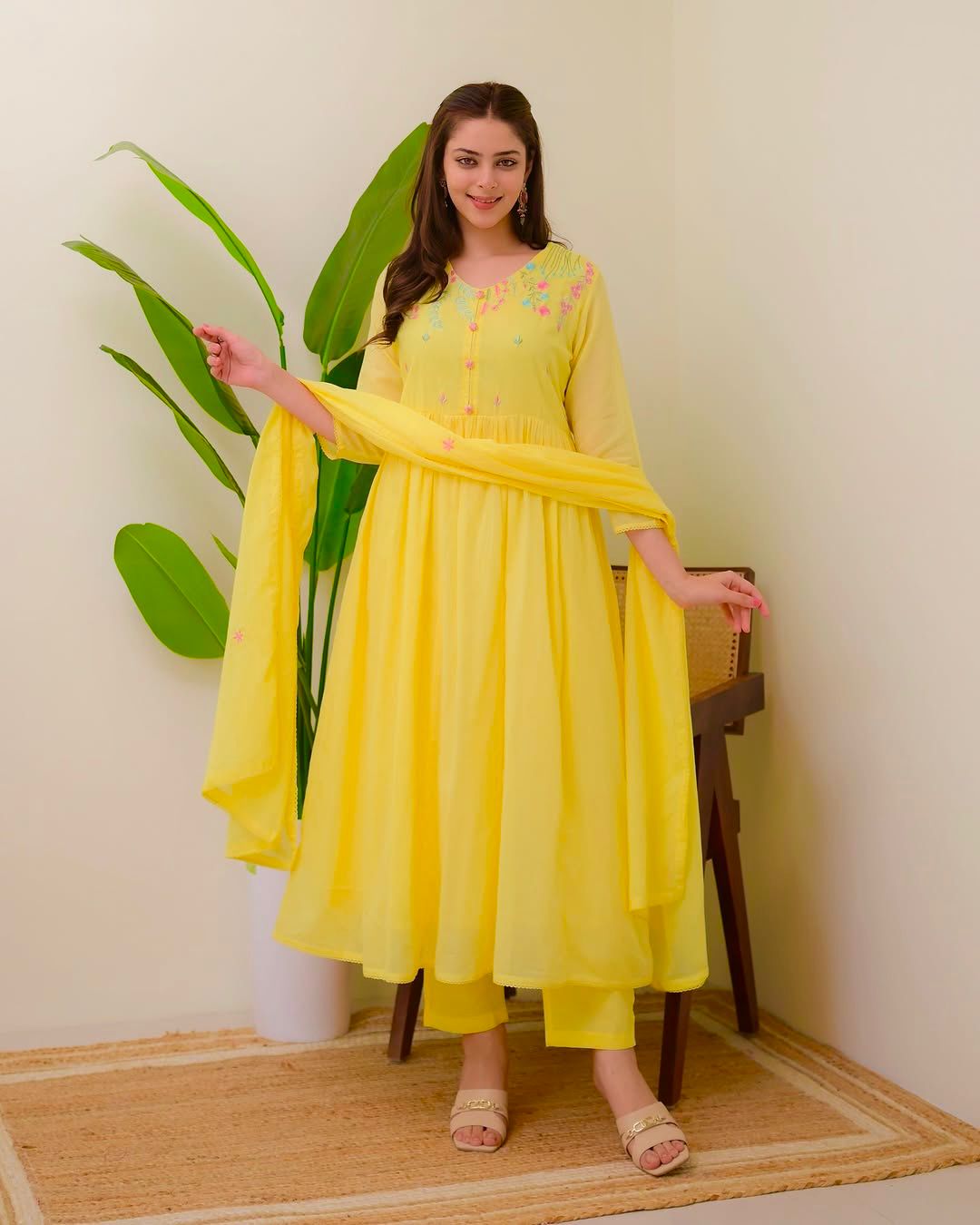 Yellow/Green Embroidered Kurta Set with Dupatta