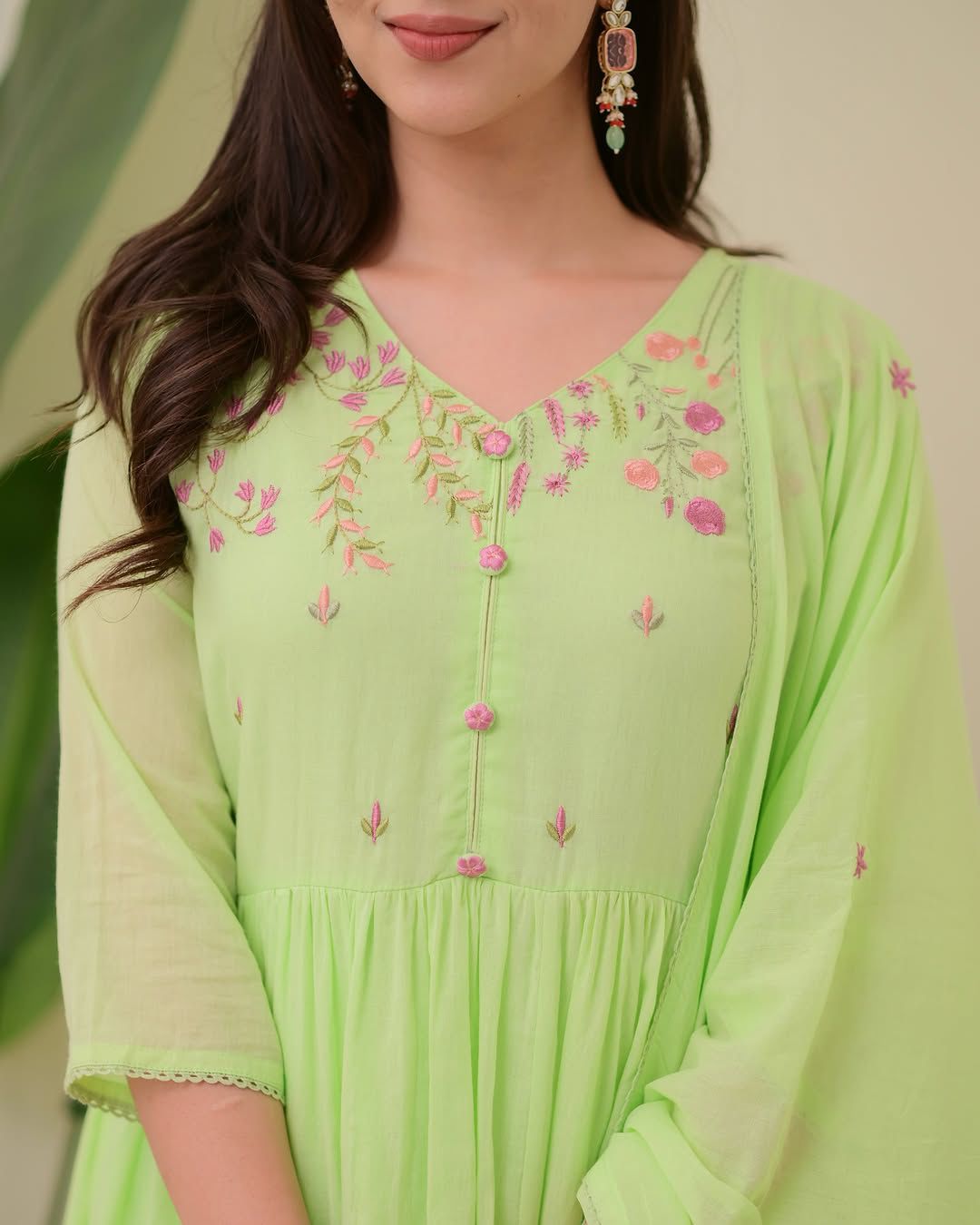 Yellow/Green Embroidered Kurta Set with Dupatta