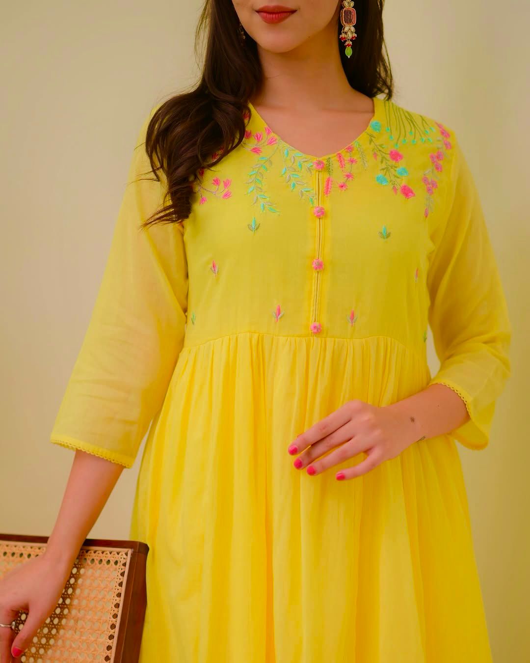 Yellow/Green Embroidered Kurta Set with Dupatta