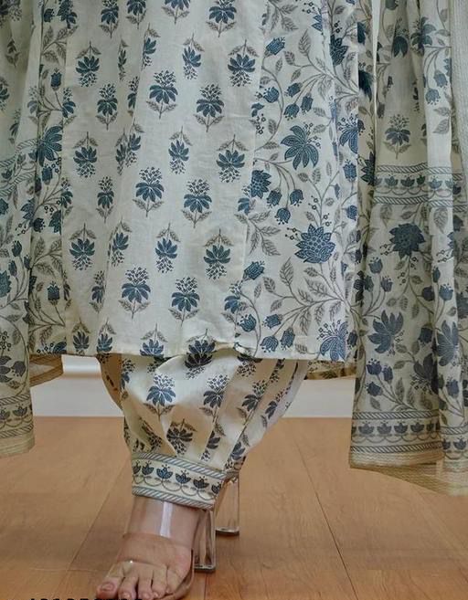 Printed Cotton Angrakha Style Kurta Set