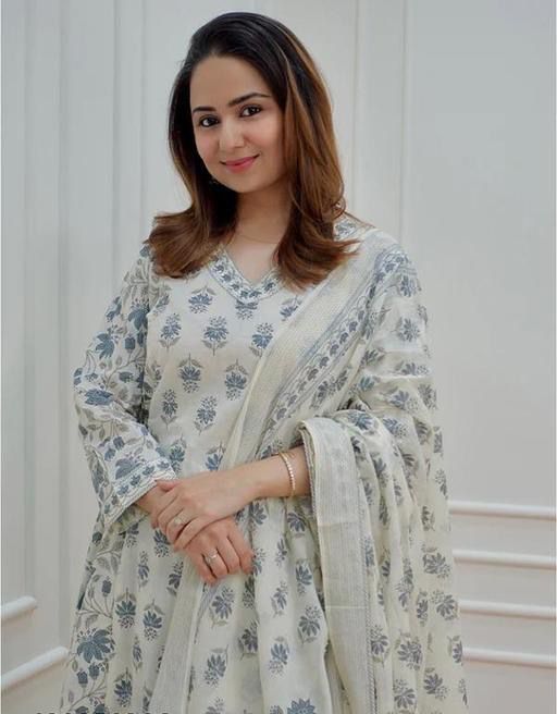 Printed Cotton Angrakha Style Kurta Set