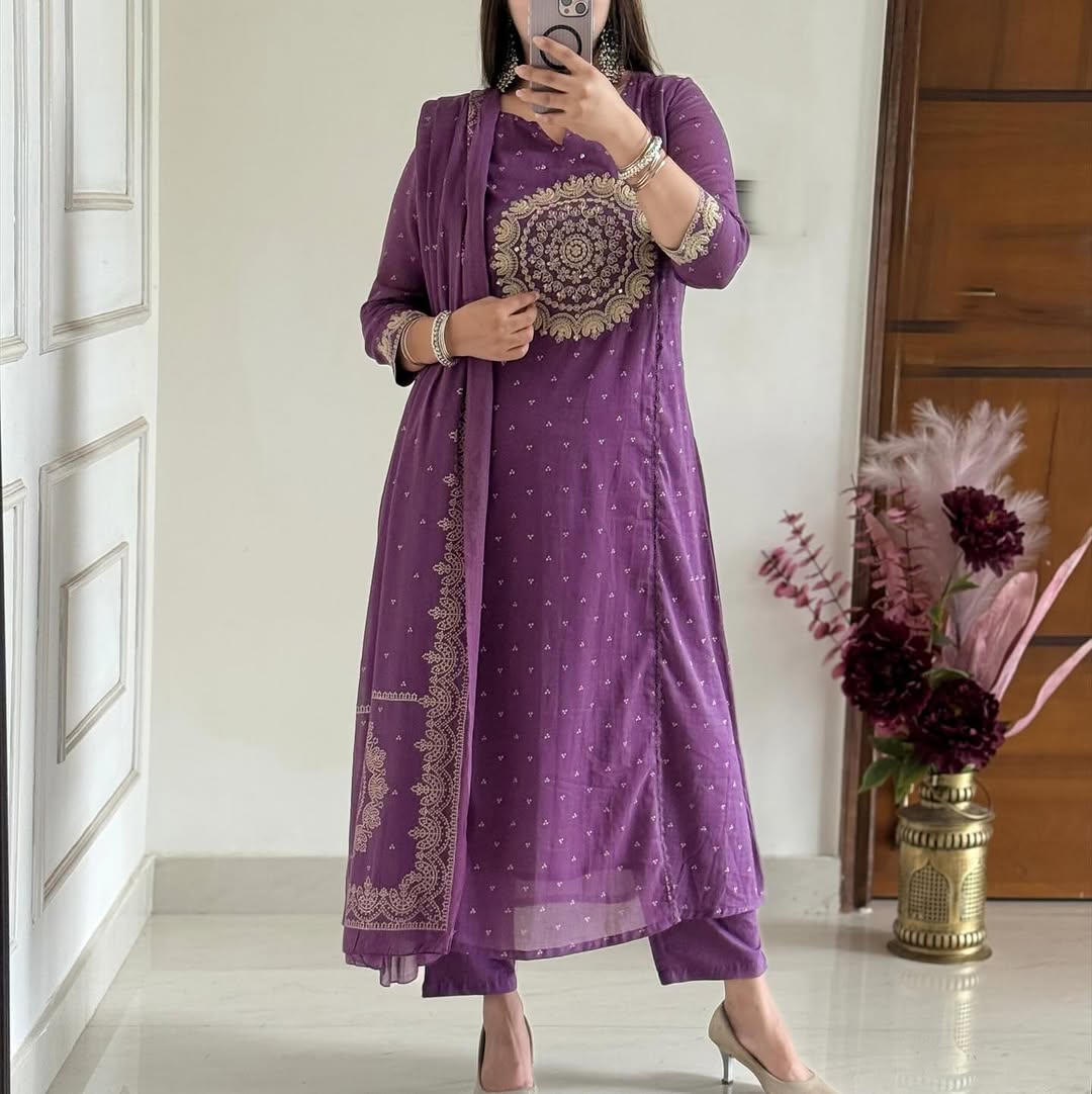 Purple/Pink/Green/Orange Festive Embroidered Kurta Set