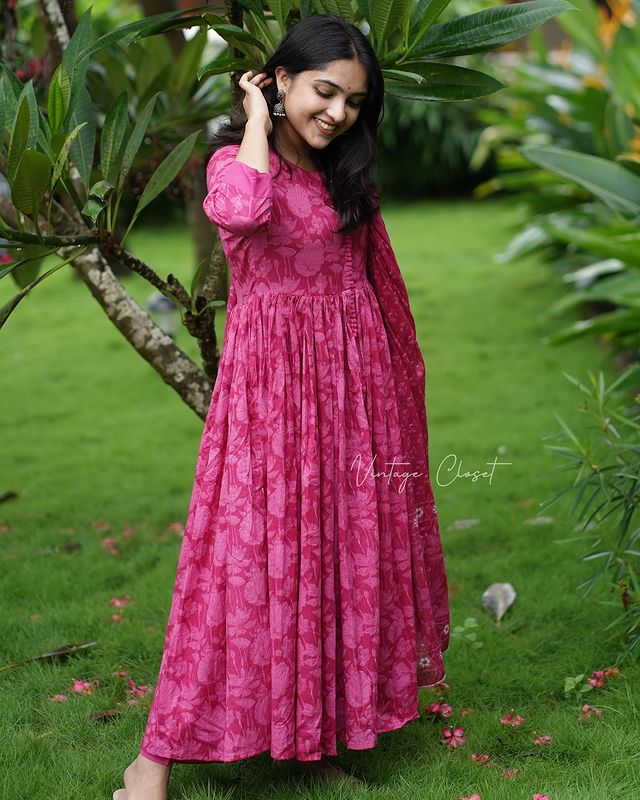 Pink Printed Anarkali Kurta Set