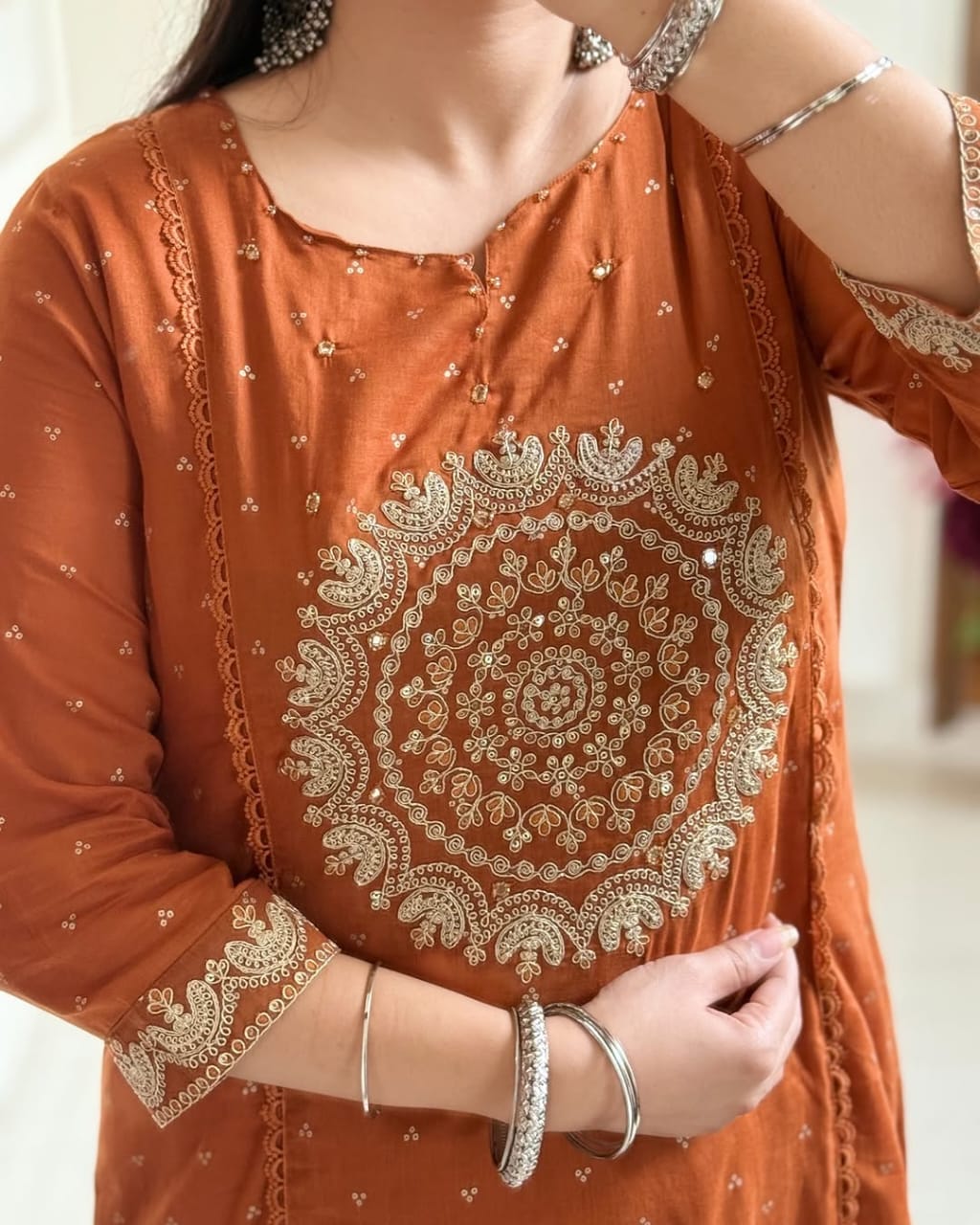 Purple/Pink/Green/Orange Festive Embroidered Kurta Set