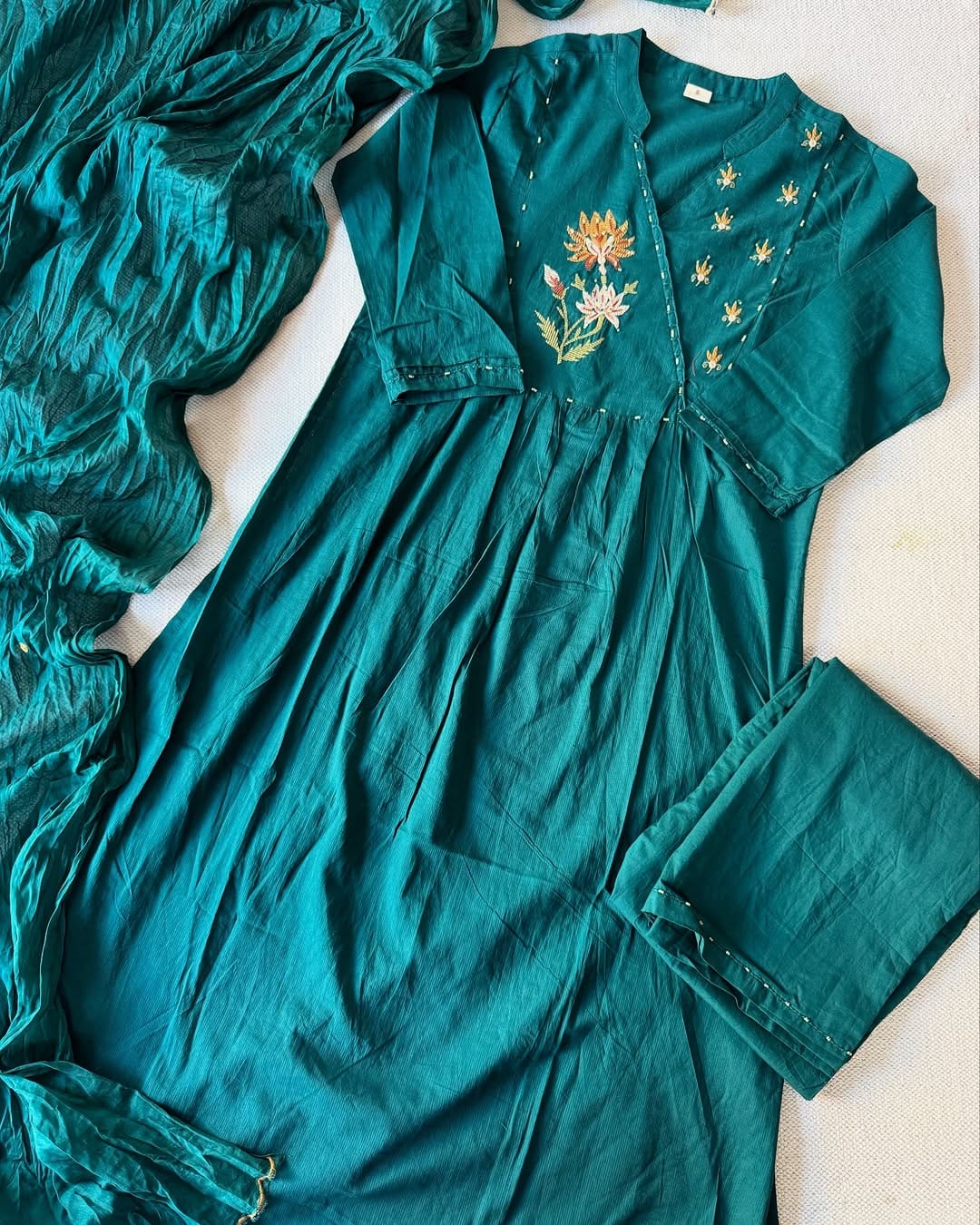 Embroidered Angrakha Style Cotton Kurta Set