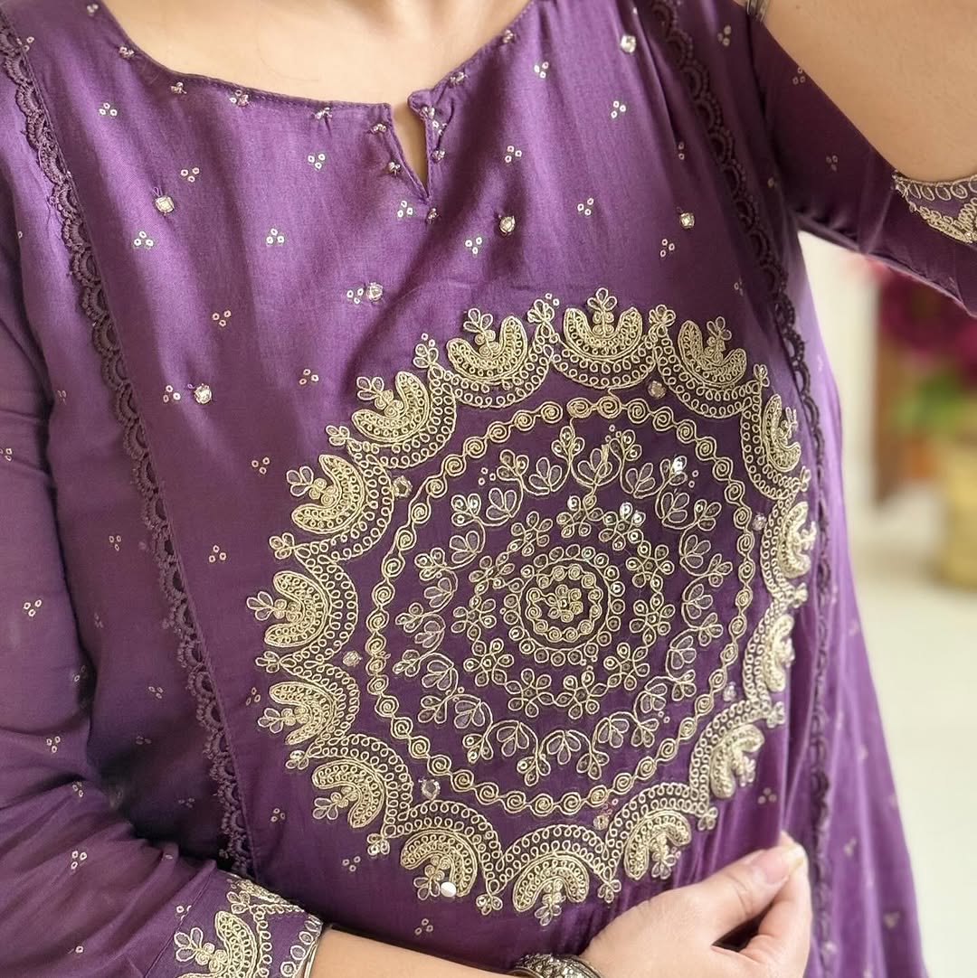 Purple/Pink/Green/Orange Festive Embroidered Kurta Set