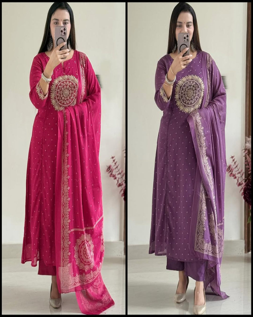 Purple/Pink/Green/Orange Festive Embroidered Kurta Set