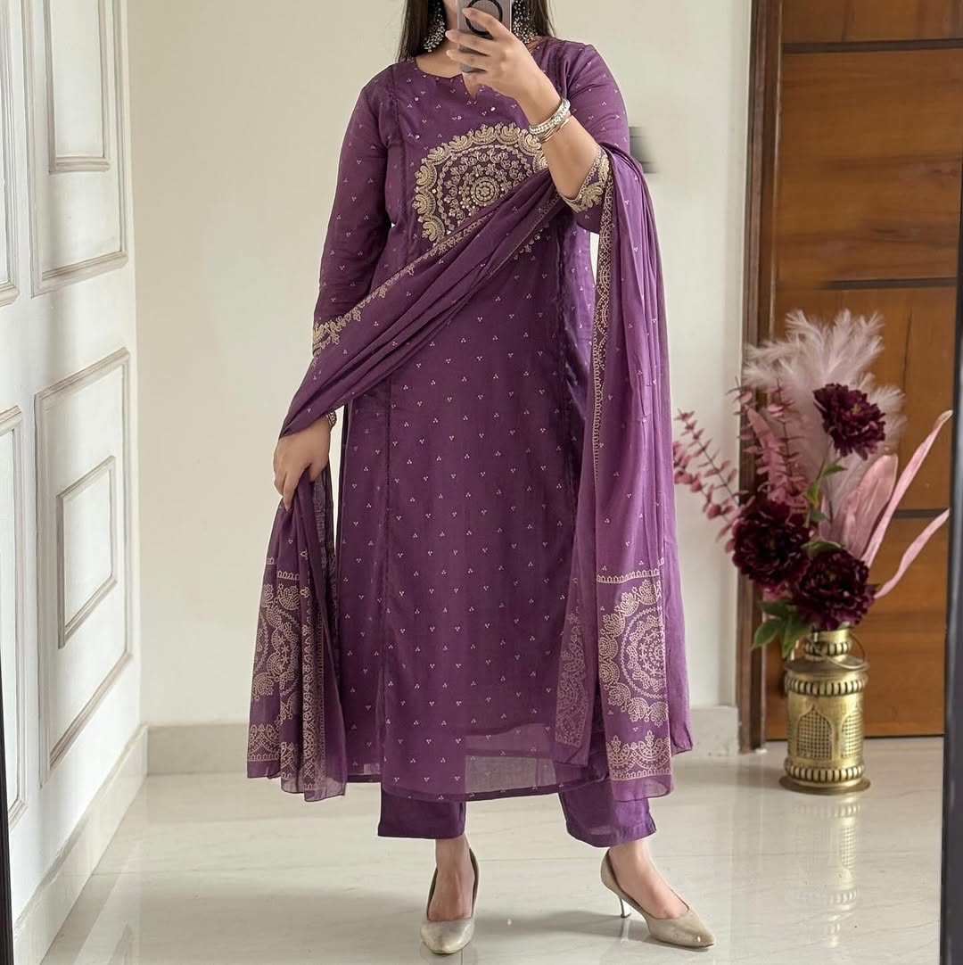 Purple/Pink/Green/Orange Festive Embroidered Kurta Set