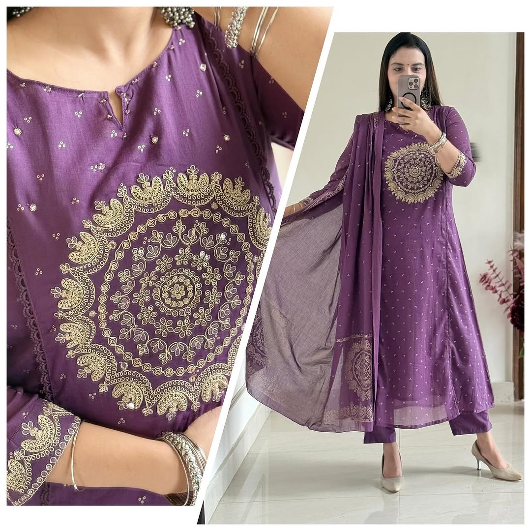 Purple/Pink/Green/Orange Festive Embroidered Kurta Set