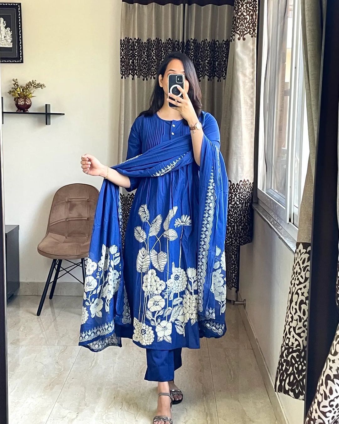 Blue Cotton Block Printed Kurta Set