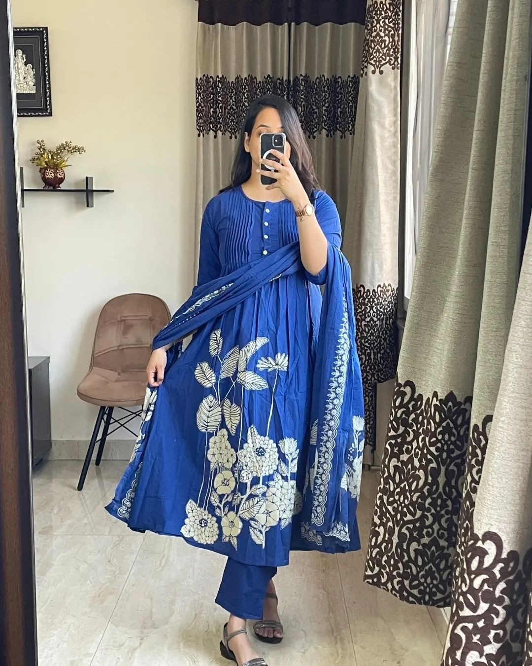 Blue Cotton Block Printed Kurta Set
