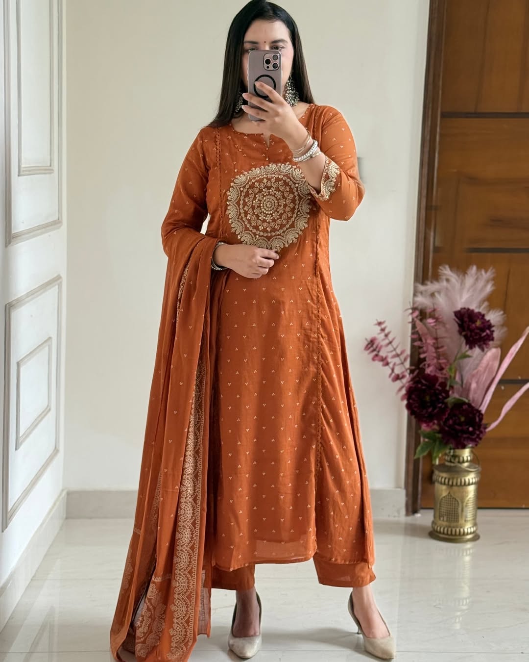 Purple/Pink/Green/Orange Festive Embroidered Kurta Set