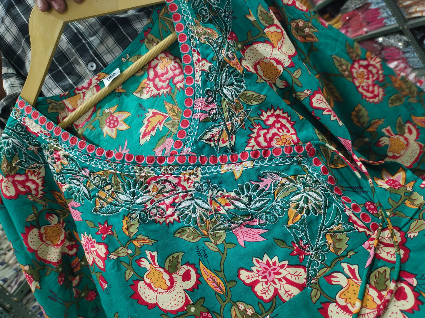 Green Cotton Angrakha Printed Kurta Set