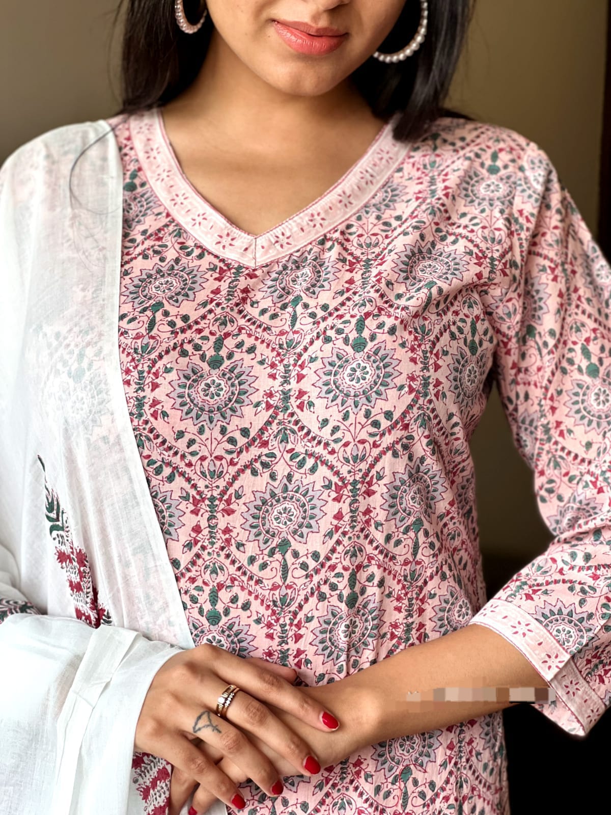 Pink Printed Kurta Set with Afghani Pants