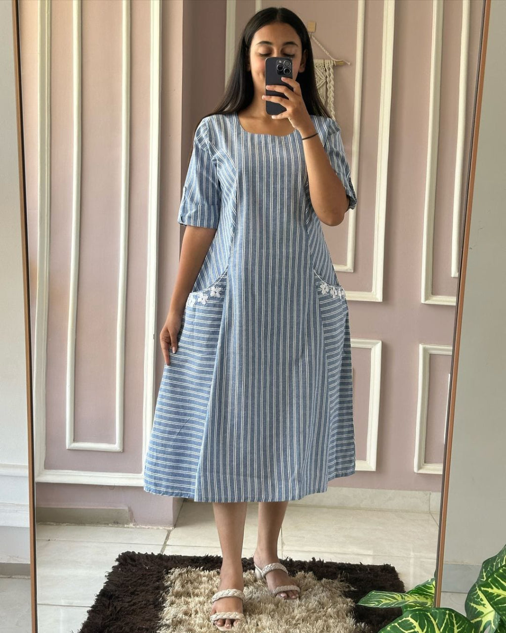 Handloom Cotton Striped Pocket Dresses
