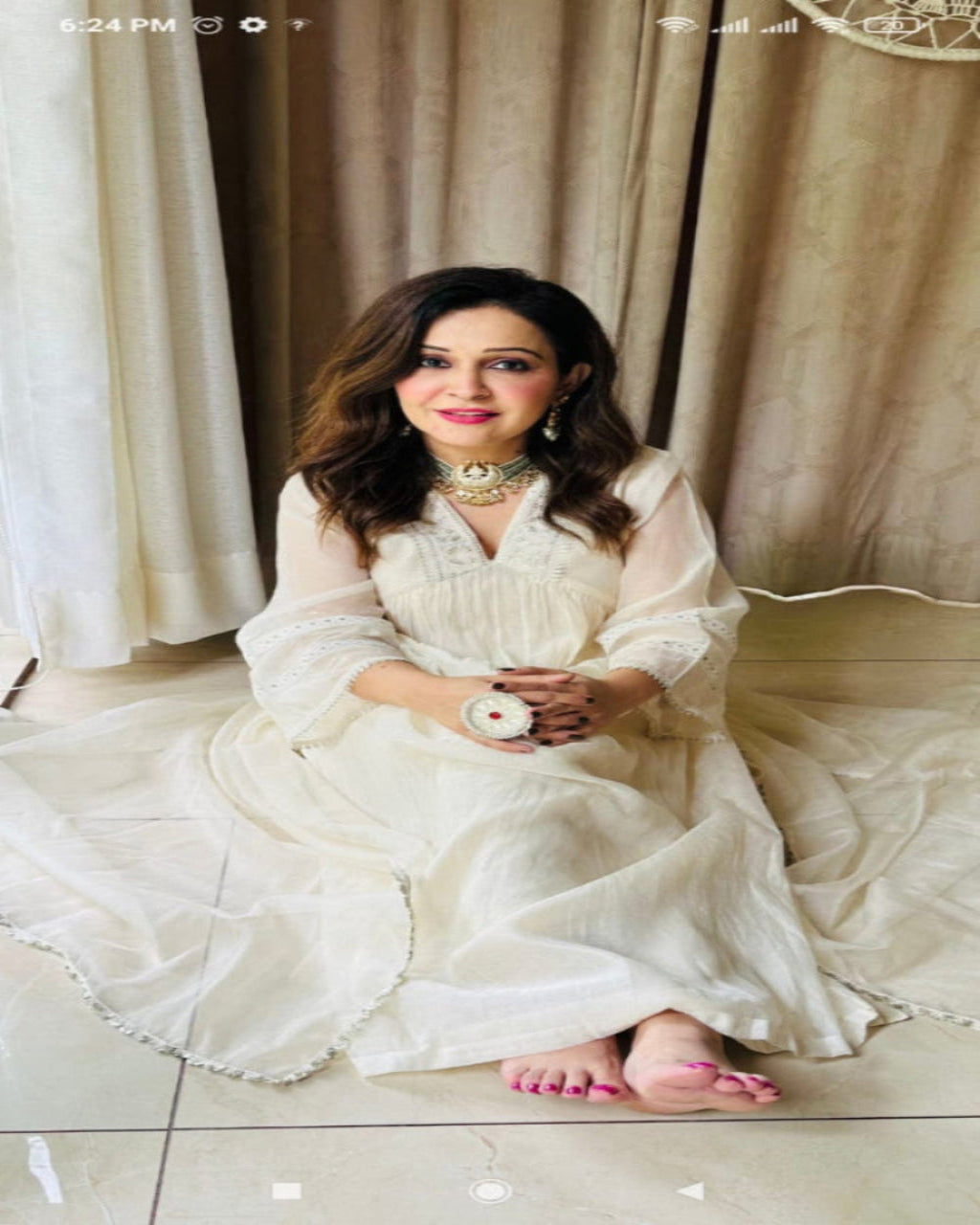 White Embroidered Anarkali Kurta Set