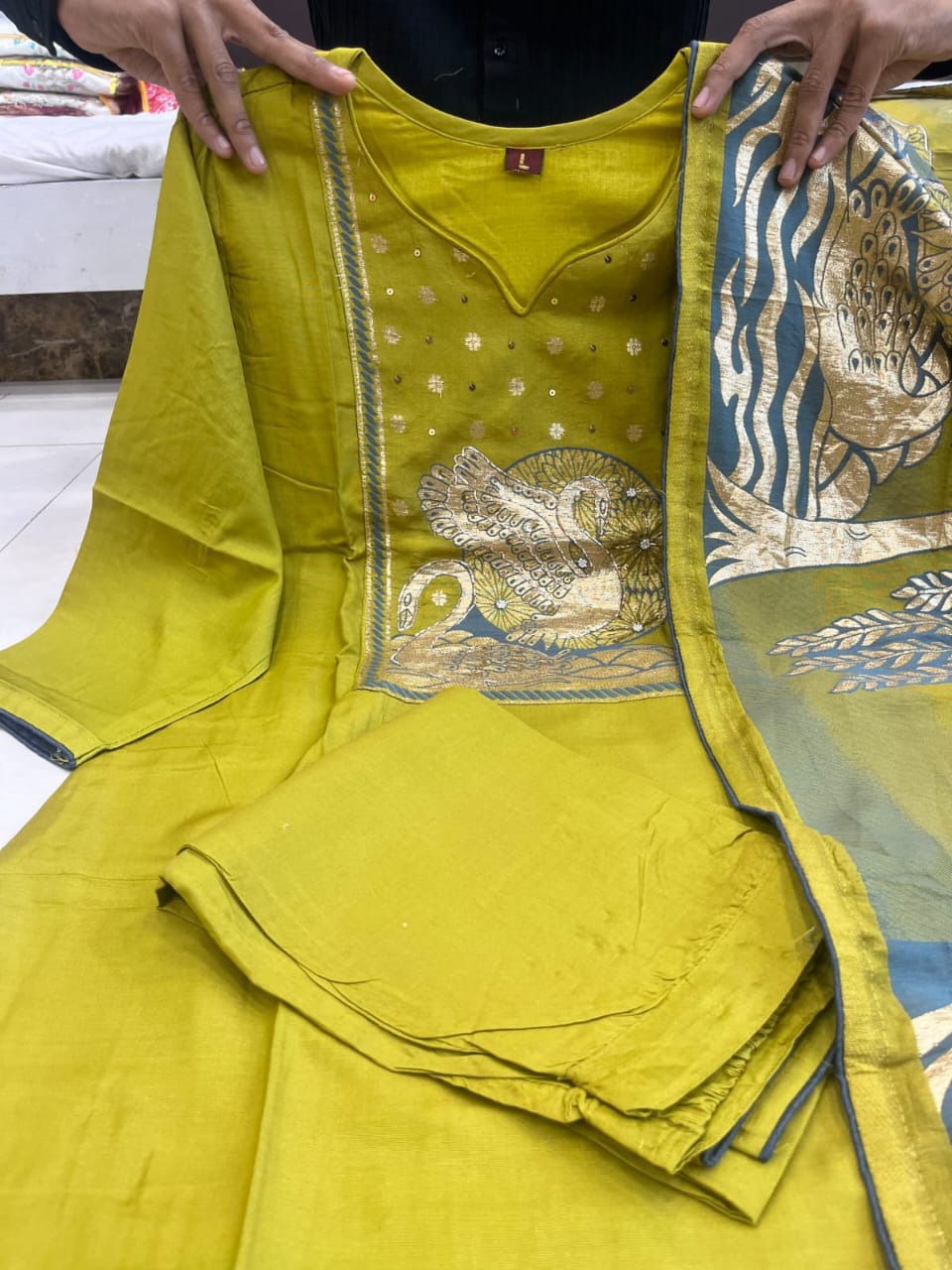 Chanderi Silk Sequin Handwork Kurta Set