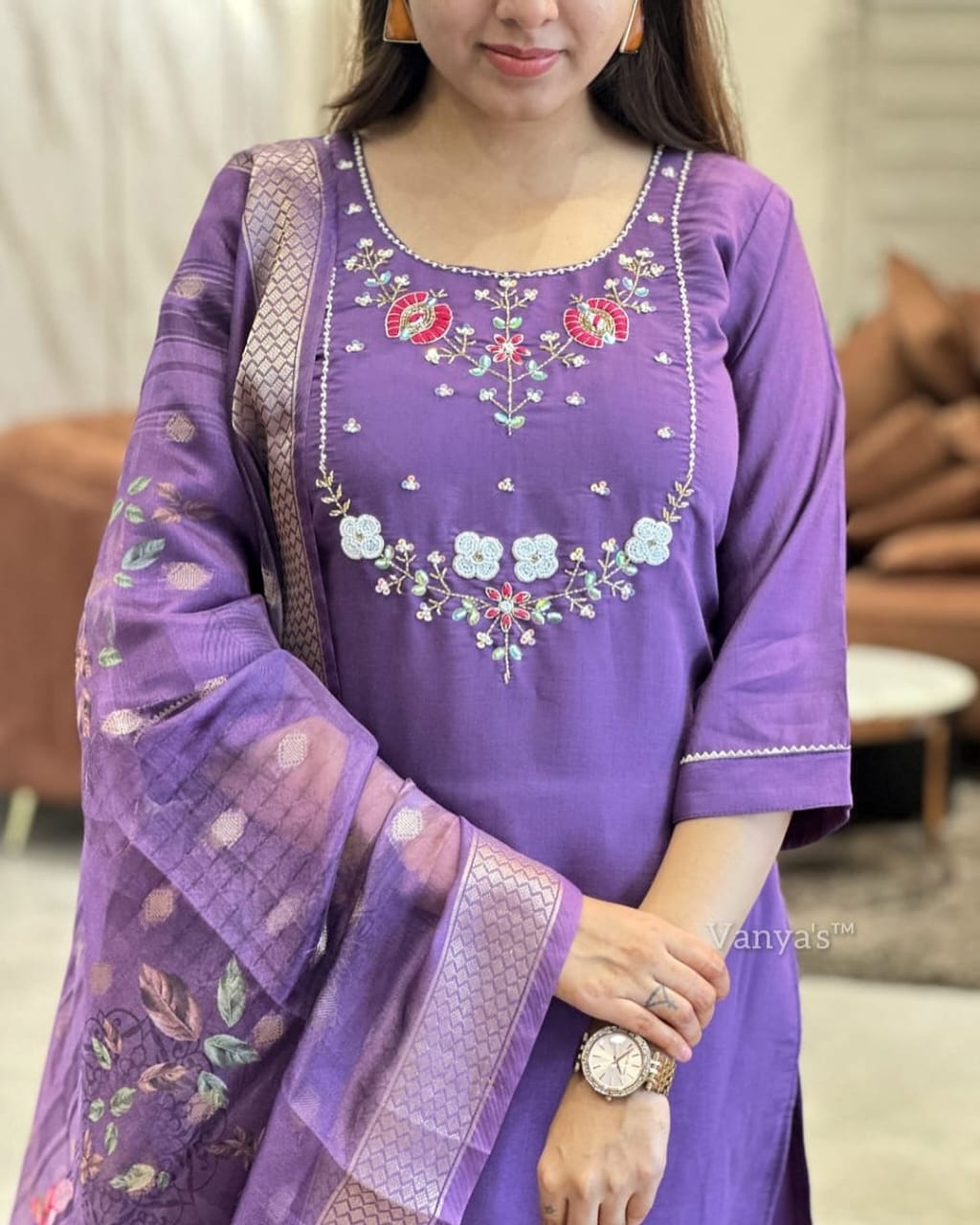 Beaded Embroidered Kurta Set with Chanderi Silk Dupatta