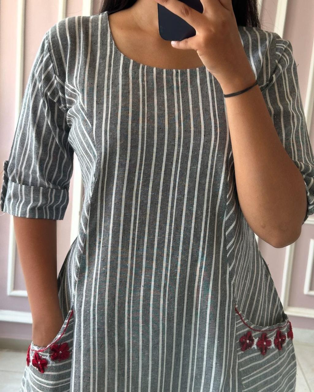Handloom Cotton Striped Pocket Dresses